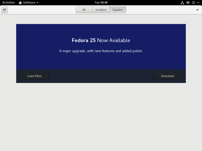 Upgrade from Fedora 24 to Fedora 25 using Software application