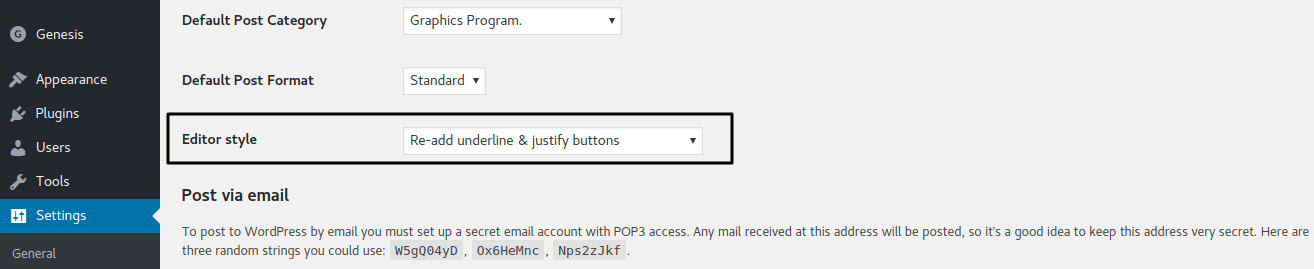 Edit settings --> Writing from WP Admin