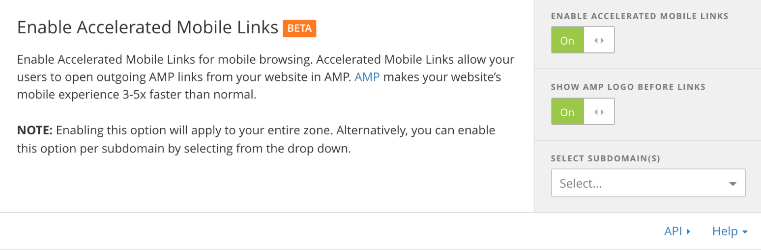 Cloudflare - Enable Accelerated Mobile Links (AMP)