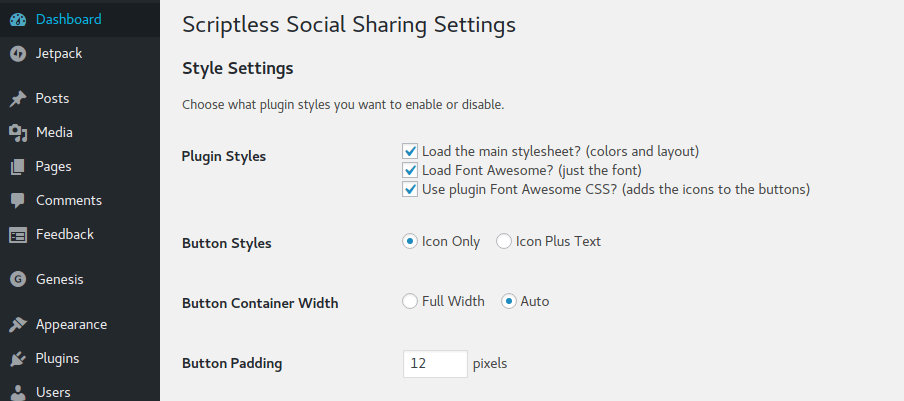 Scriptless Social Sharing Style Settings