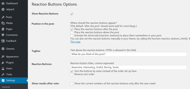 WordPress Reaction Button Options
