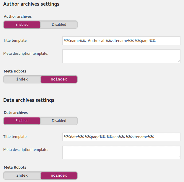 Yoast Archives Settings