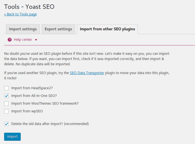 Yoast Import SEO Settings