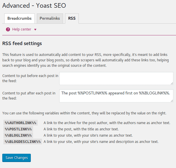 Yoast RSS
