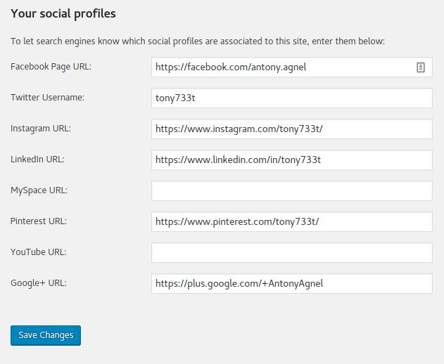 Yoast Social Settings
