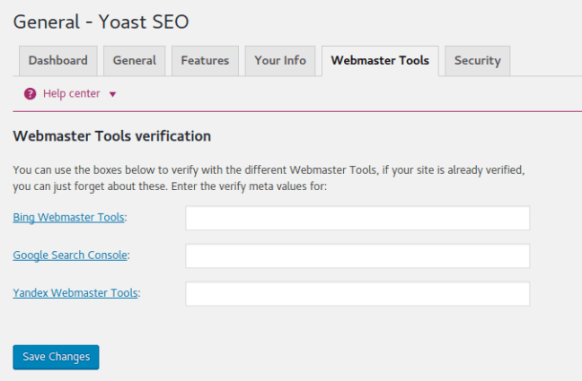 Yoast Webmaster Tools Verification