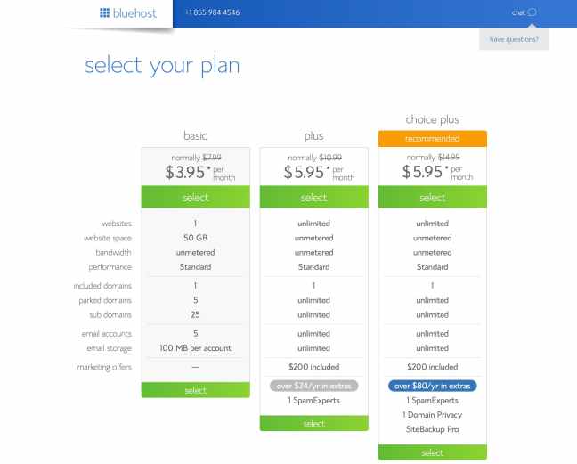 Bluehost Hosting Plans and Pricing