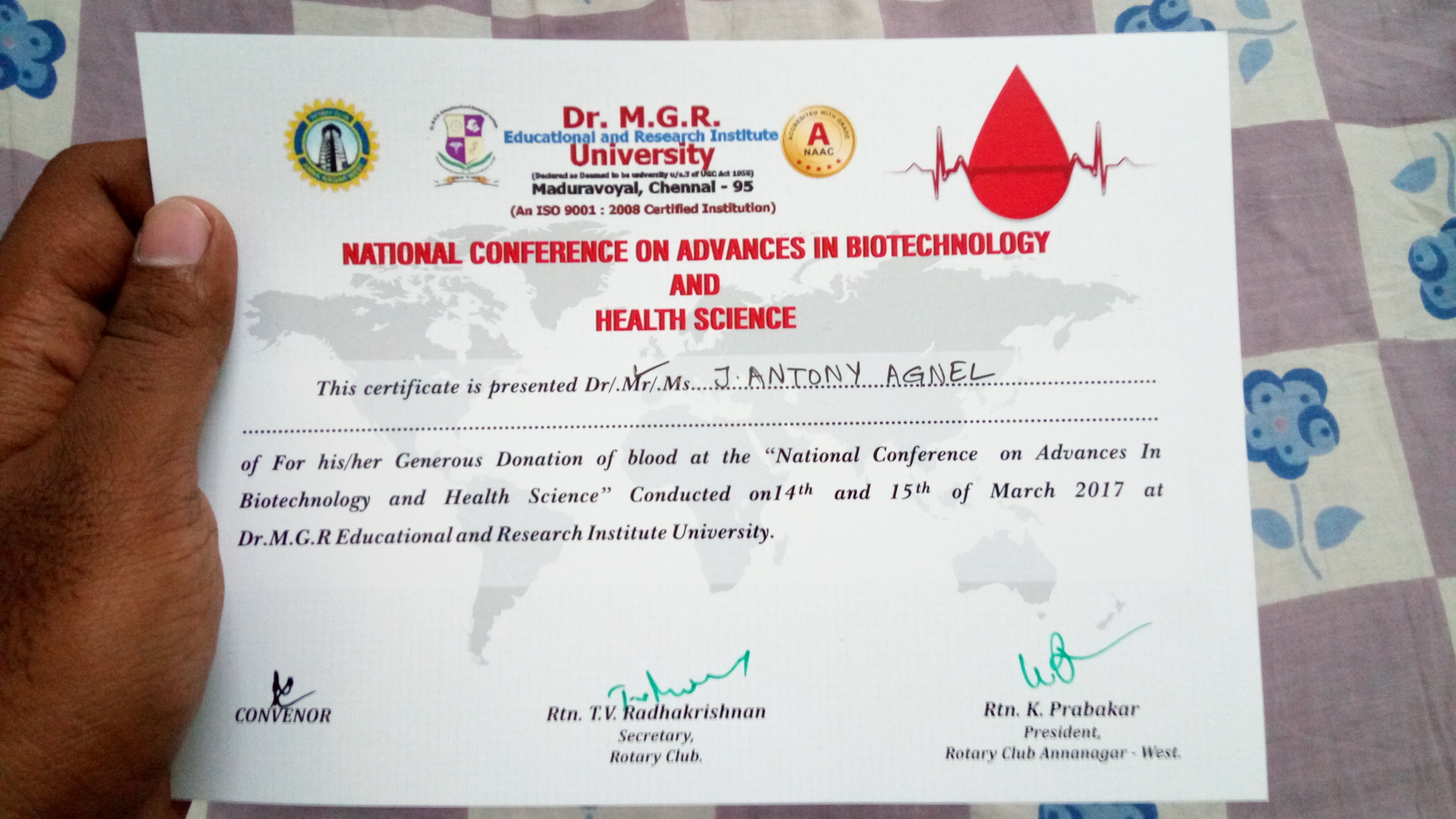 Blood Donation Certificate - Rotary Club