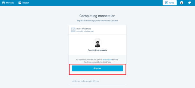 Approve Connection to WordPress.com