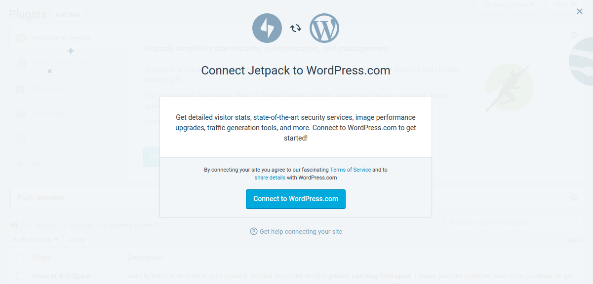 Connect Jetpack to WordPress.com