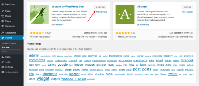 Install Jetpack Plugin on WordPress