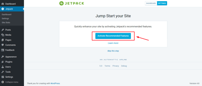 WordPress.com Jetpack - Activate Recommended Features