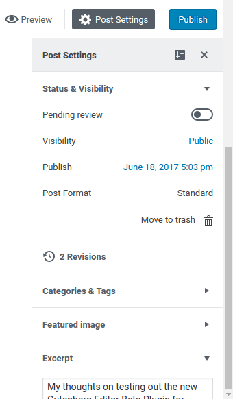 WordPress Gutenberg Editor - Post Settings