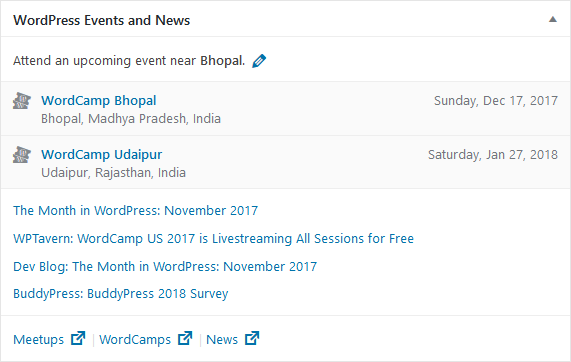 Nearby WordPress Events Dashboard Widget
