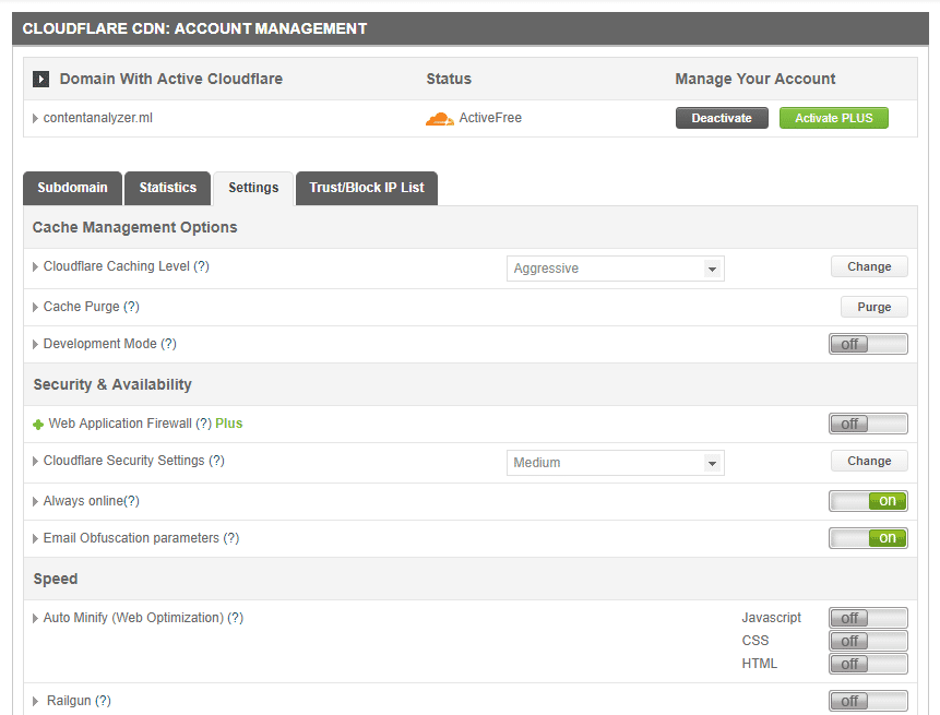 Cloudflare Free CDN Account Management - cPanel