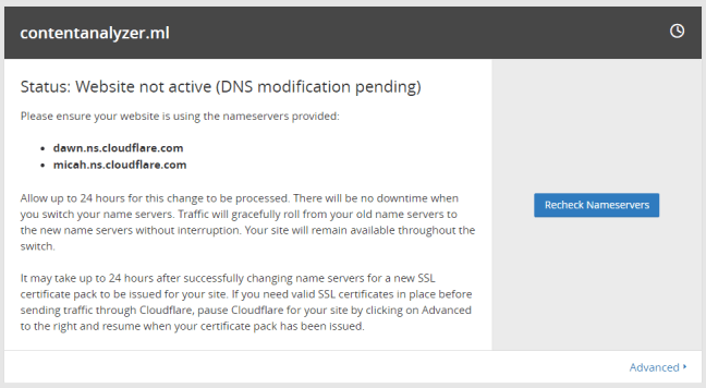 Recheck Cloudflare Nameservers