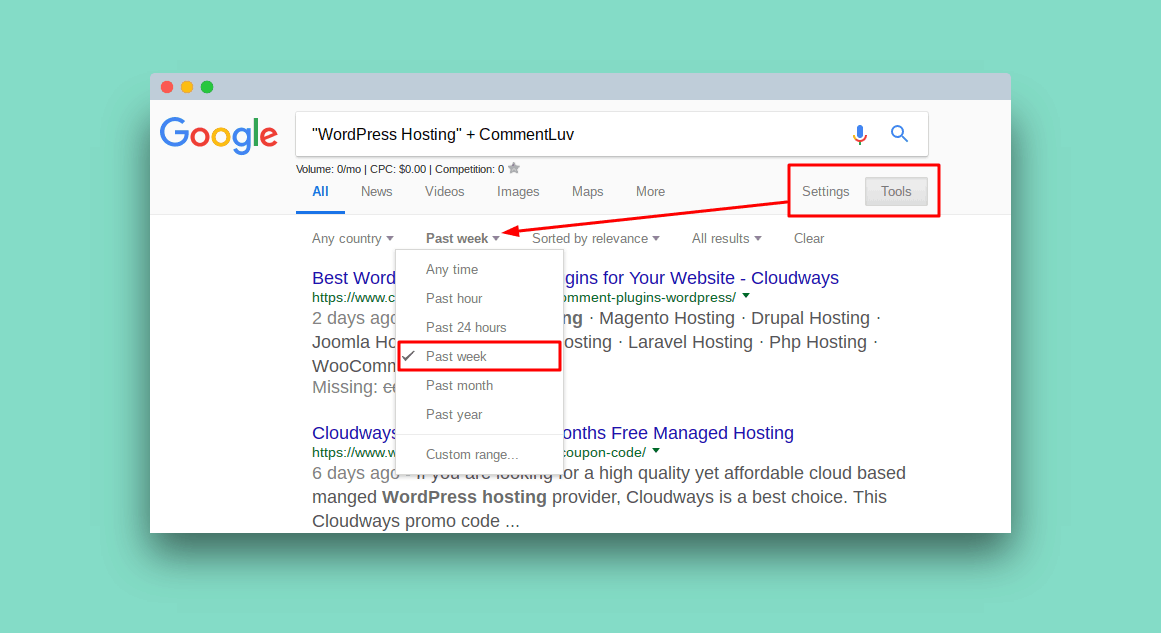 Change search results time in Google