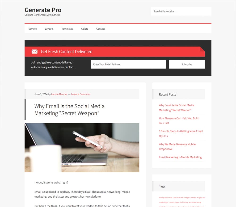 generate pro - best WordPress theme for email list building