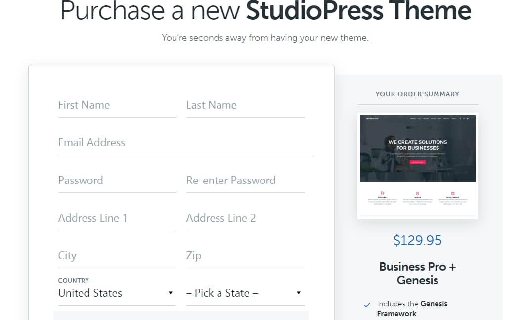 studiopress themes checkout page