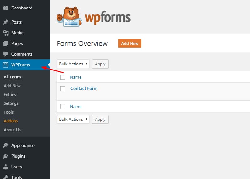 wpforms settings section