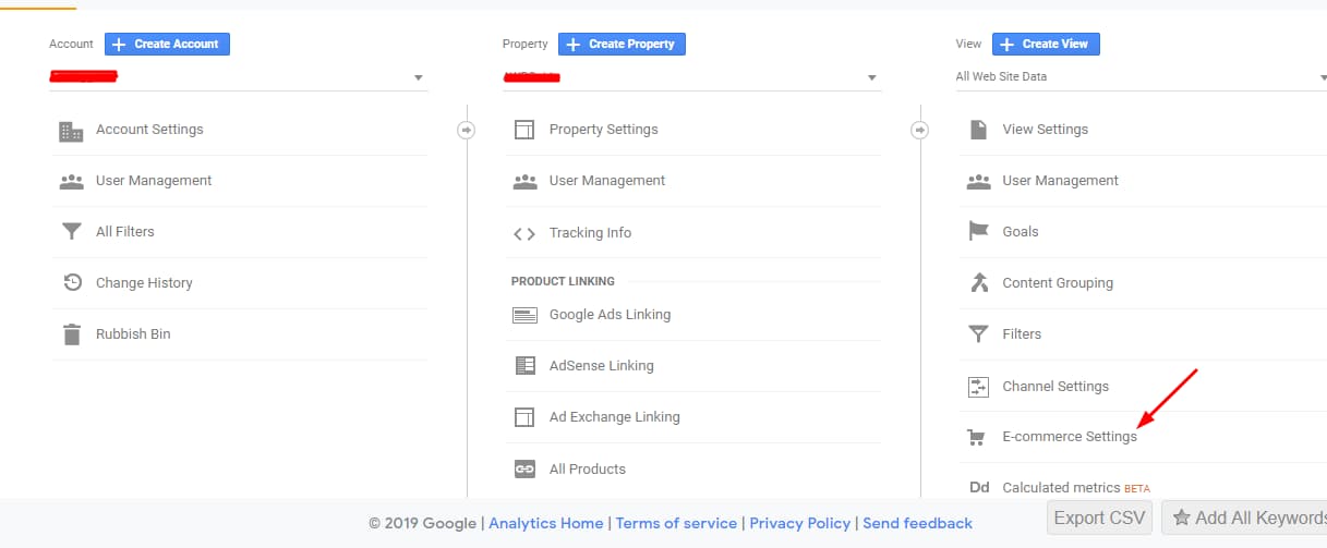 google analytics ecommerce settings