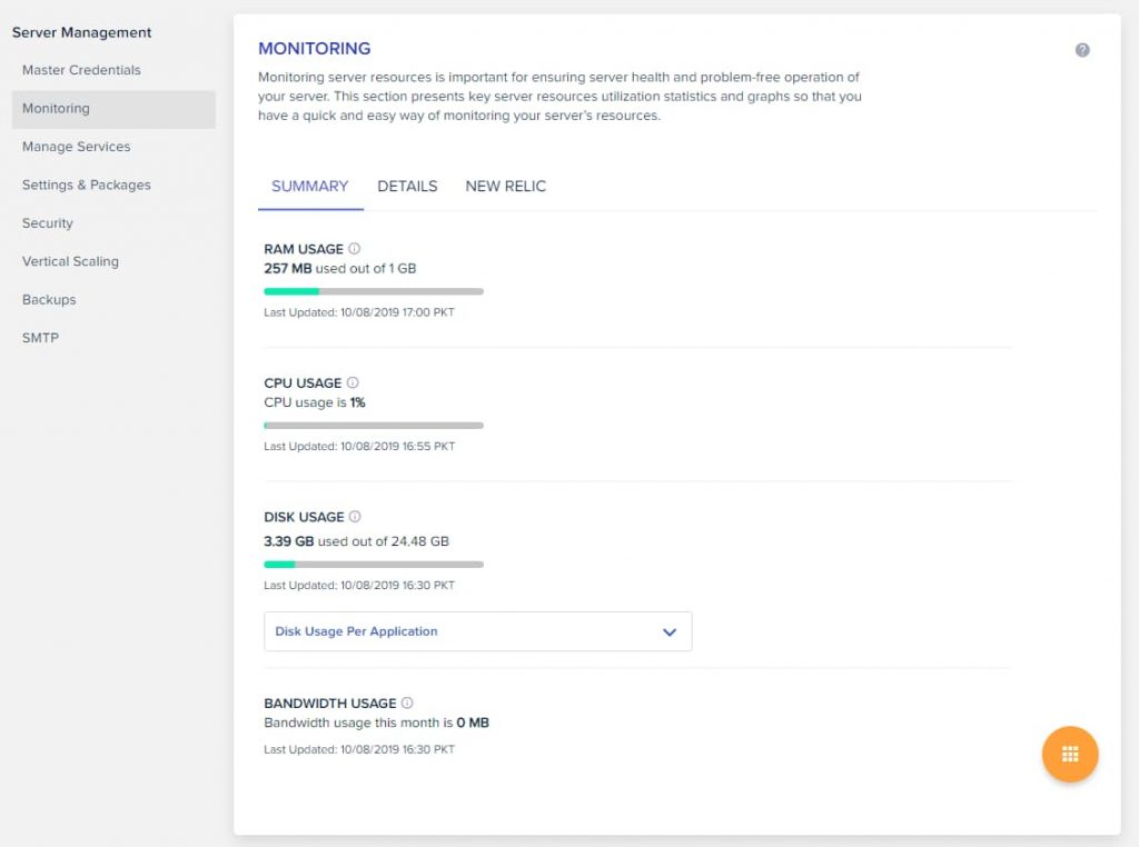 Cloudways server and application resource monitoring