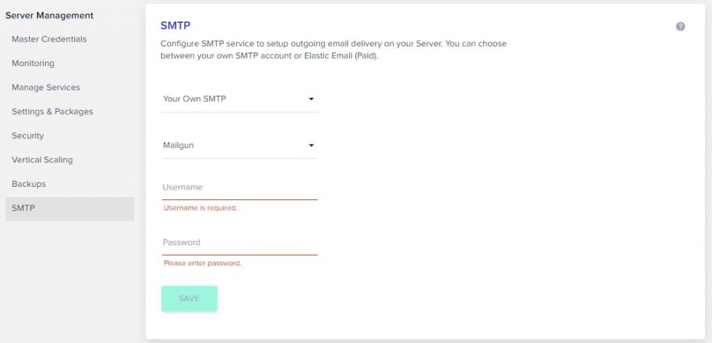 Cloudways Simple Mail Transfer Protocol (SMTP) settings