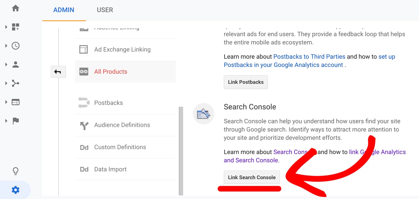 link google search console with google analytics property