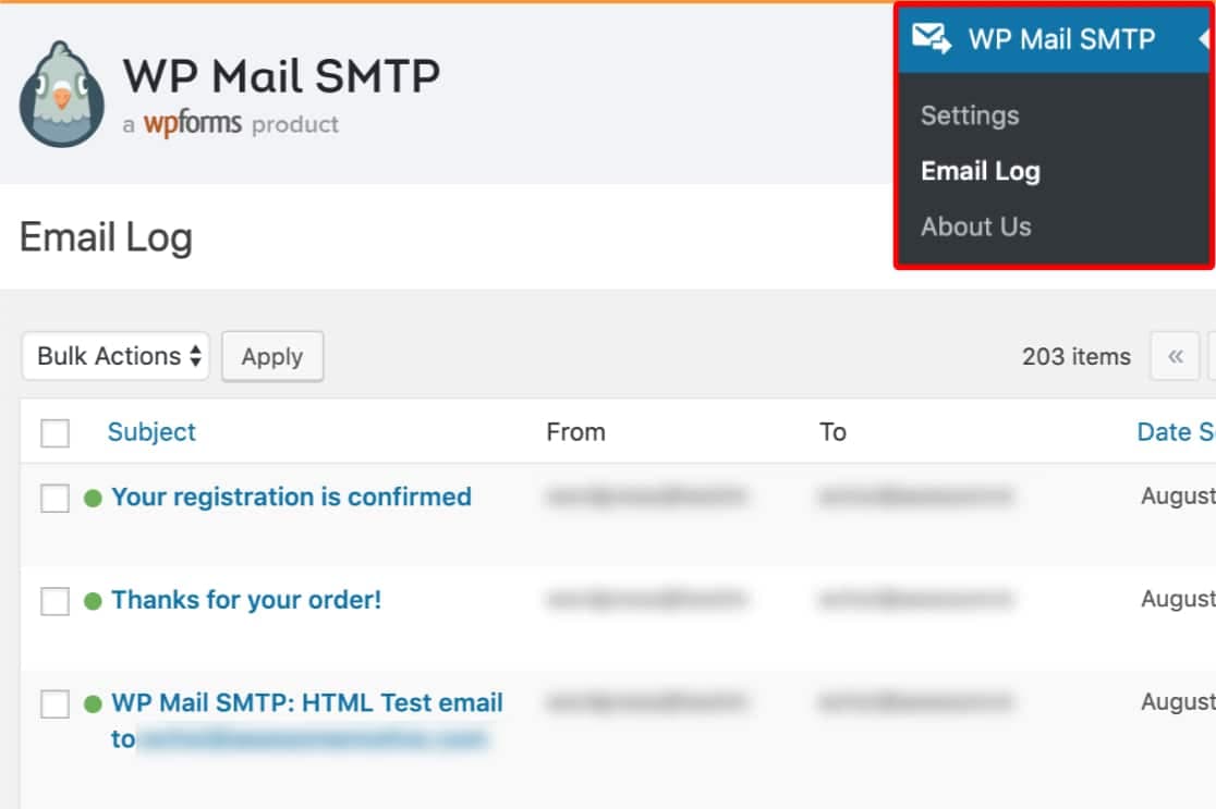 view wordpress email logs in wp mail smtp