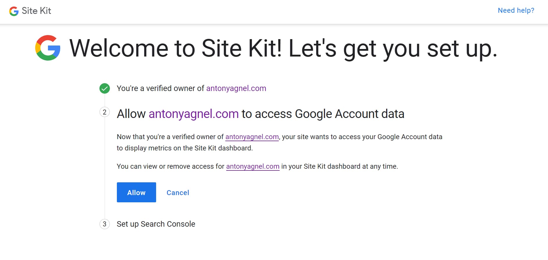 allow site kit to access your google account data
