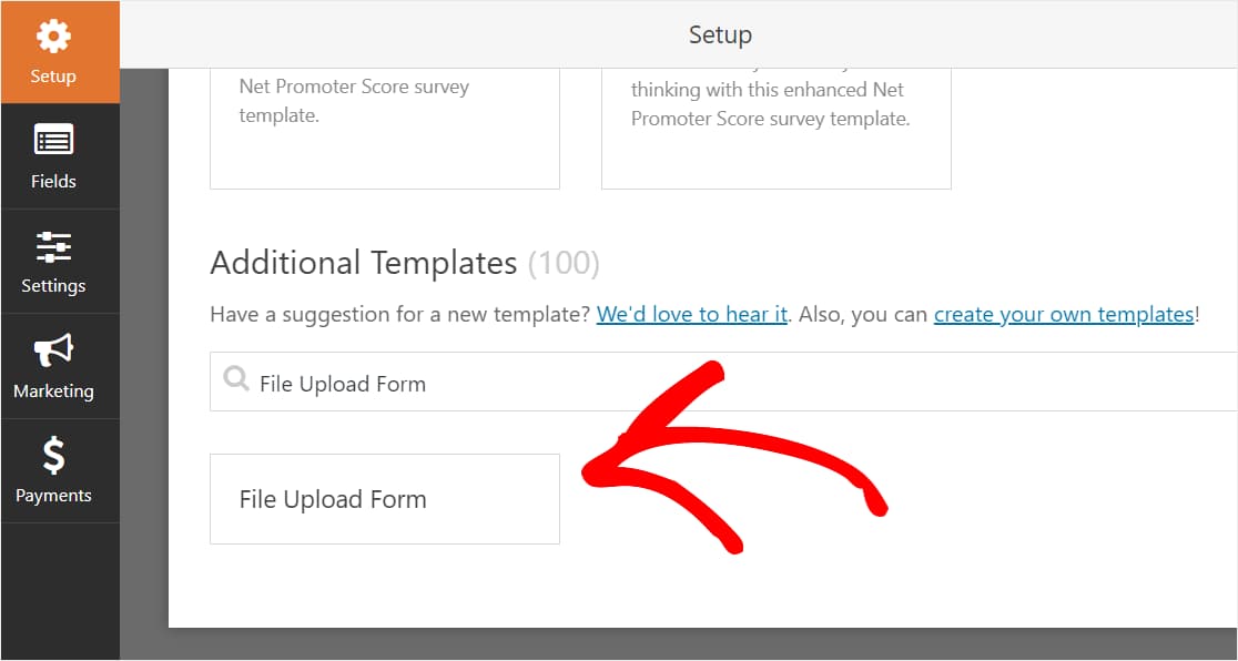 file upload form template in wpforms