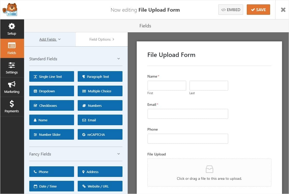 wpforms file upload form with file upload field template