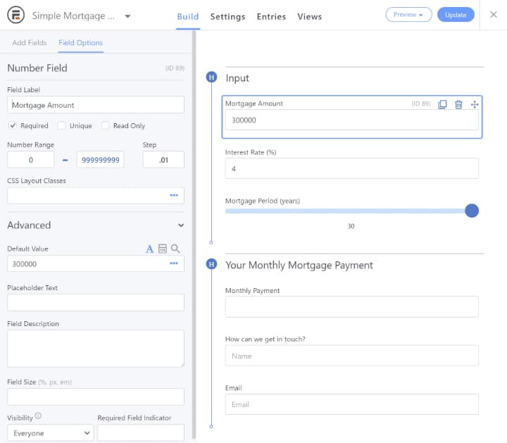wordpress mortgage calculator - formidable forms pro