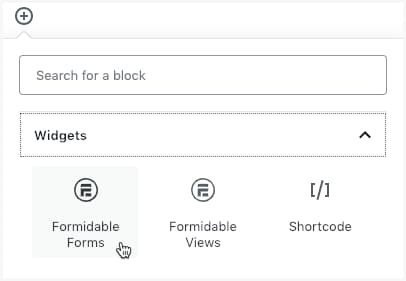 formidable forms gutenberg block