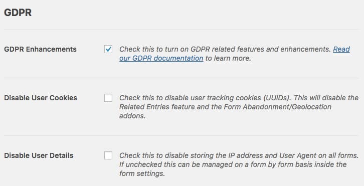 gdpr enhancement options in wpforms