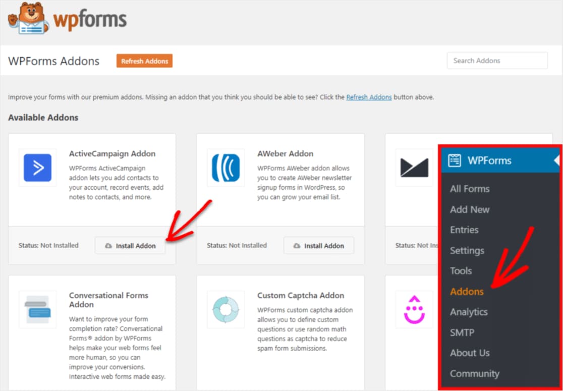 enable activecampaign addon on wpforms elite