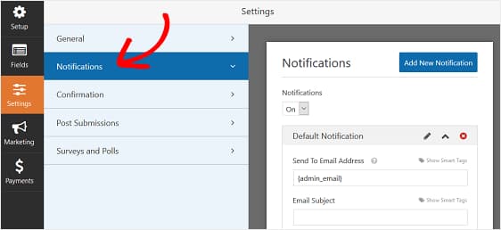 wpforms notification settings