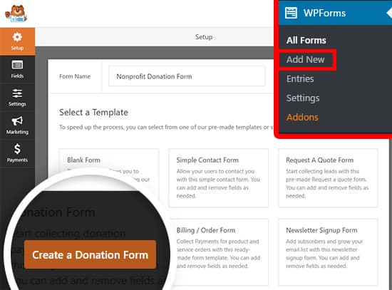 create new donation form on wordpress using wpforms