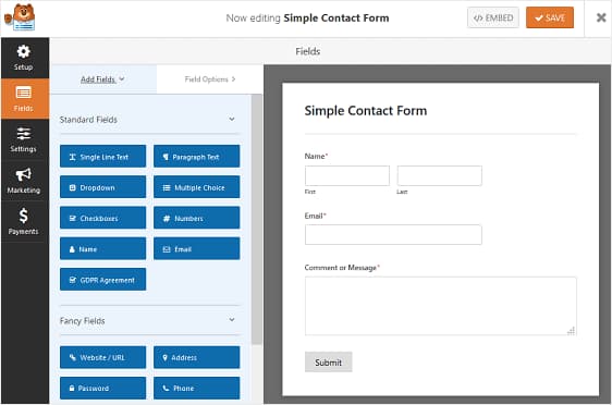 simple contact form fields