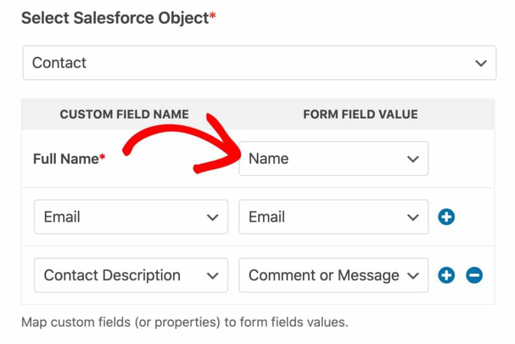 wpforms salesforce addon - field mapping to salesforce object