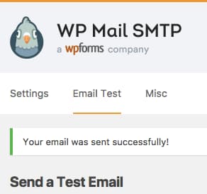 wp mail smtp test email success message