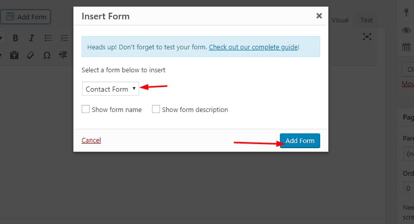 select form to insert in wpforms