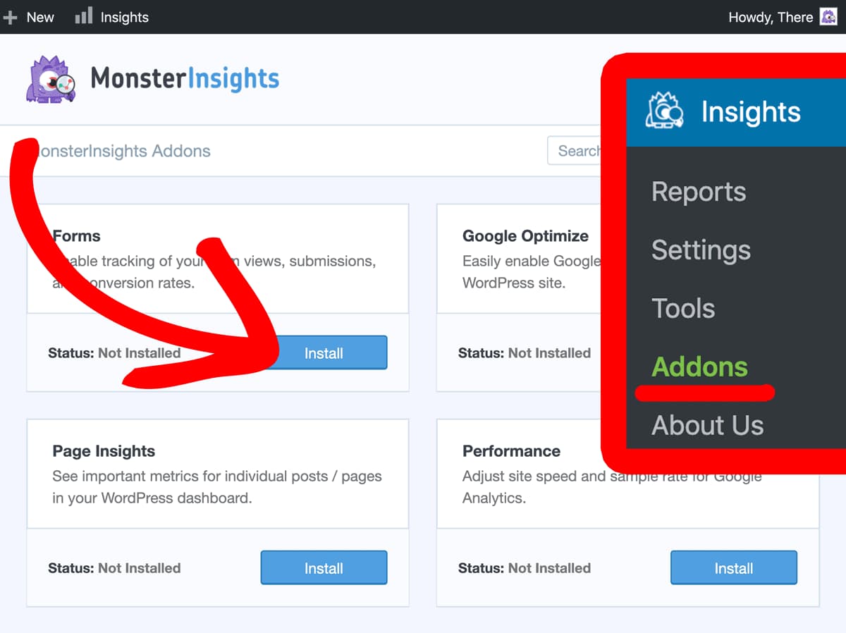install monsterinsights forms addon
