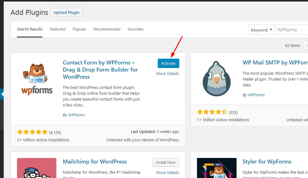 activate wpforms lite