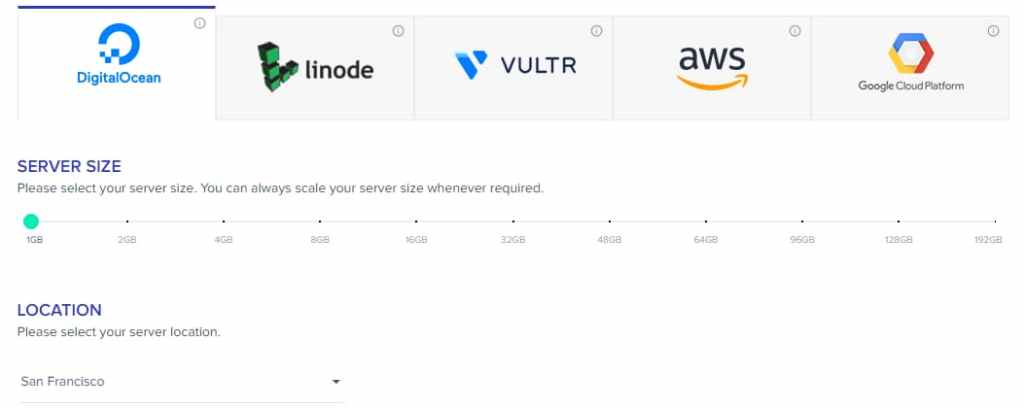 Choose Server Size - Cloudways Digital Ocean Server