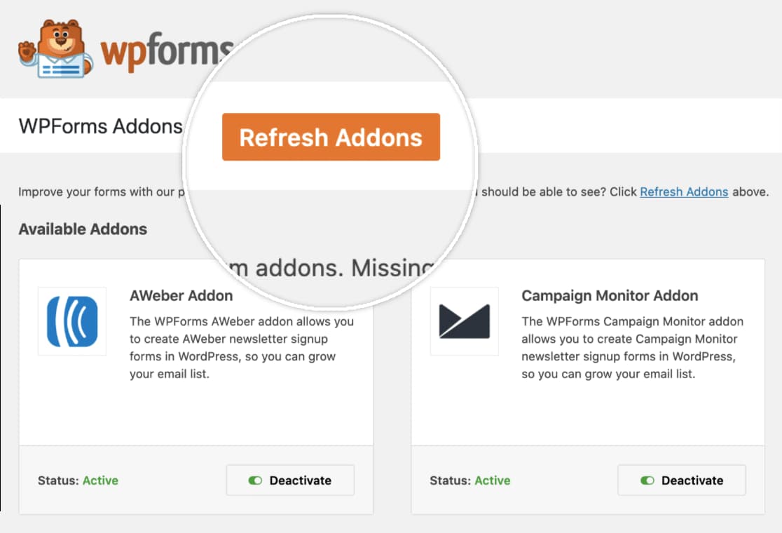 wpforms addons page