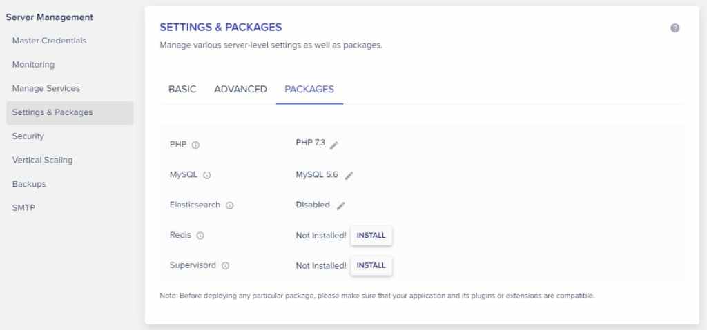 Manage Settings and Packages In Cloudways