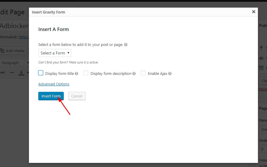 insert gravity forms in wordpress
