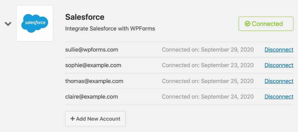 wpforms salesforce addon - add multiple salesforce account to one website
