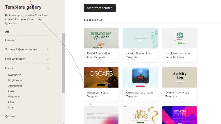 typeform form builder templates